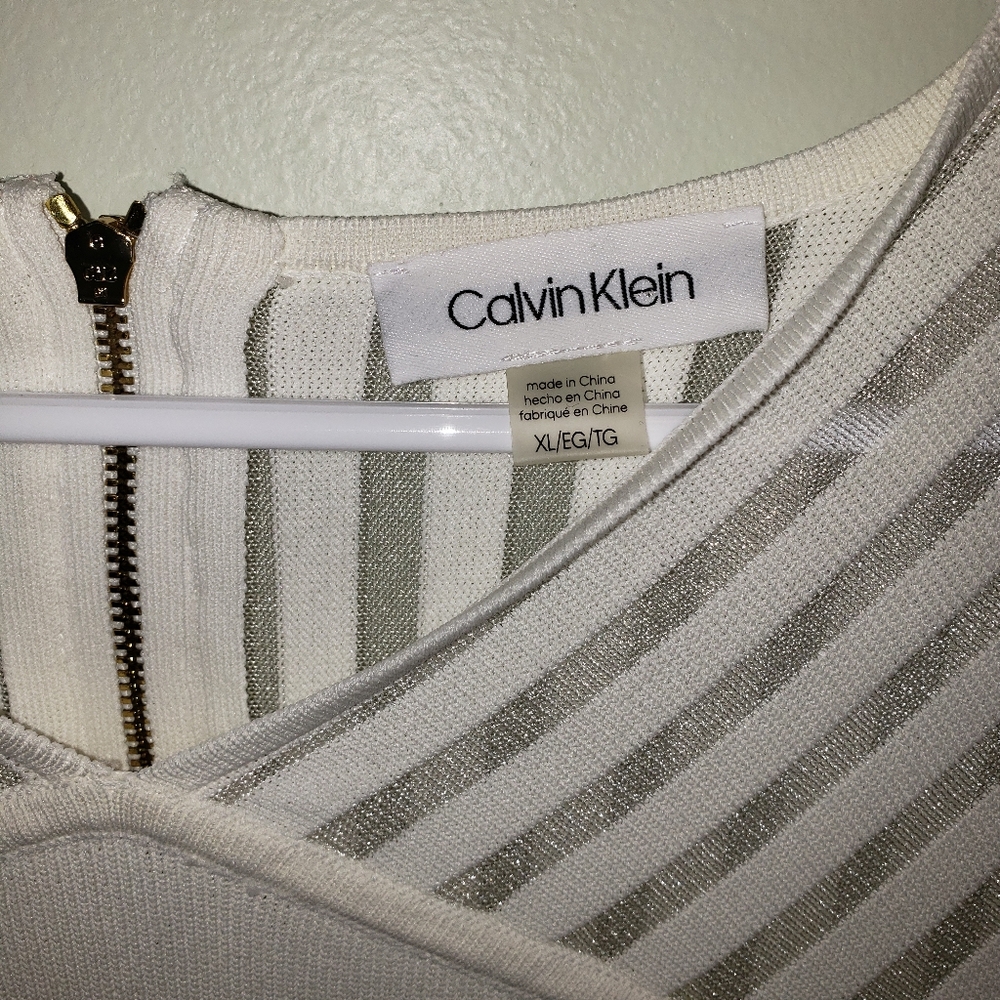 Calvin Klein Illusion-Stripe Fit & Flare White Sweater Dress Size XL - Picture 2 of 3